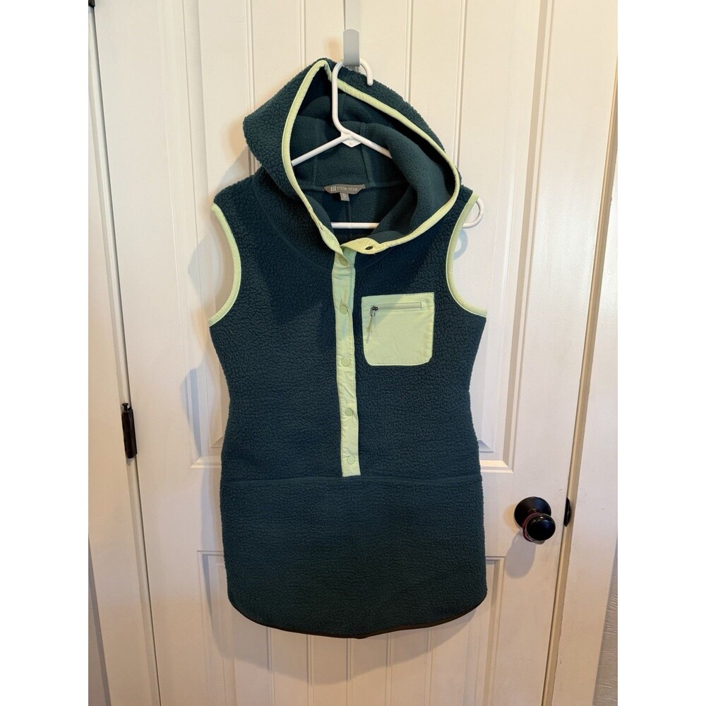 Title Nine Women S Sherpa Fleece Hooded Long Vest Tunic Green Outdoor Hiking